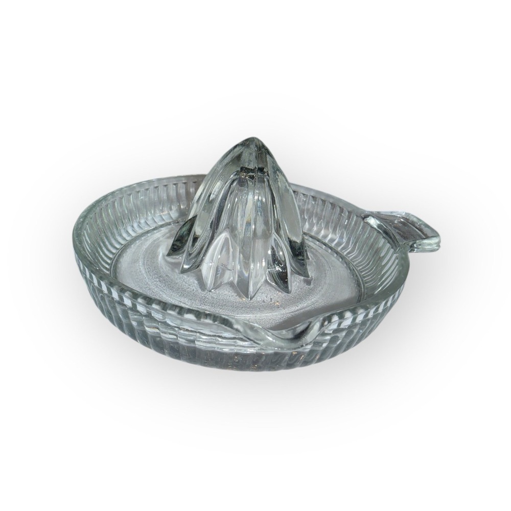 Vintage Clear Pressed Glass Citrus Juicer Reamer with Handle and Pour Spout